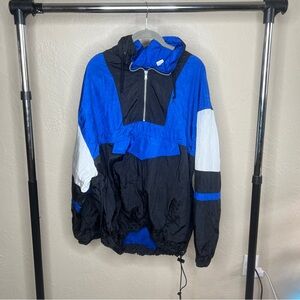 Vintage WINNER Hooded Windbreaker Jacket XL Black Blue Gray 90s Anorak